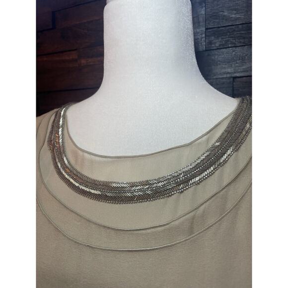 Ralph Lauren Purple Label Silk Cocktail Dress 6 Embellished Beaded Neck Tan $3K - Picture 6 of 16